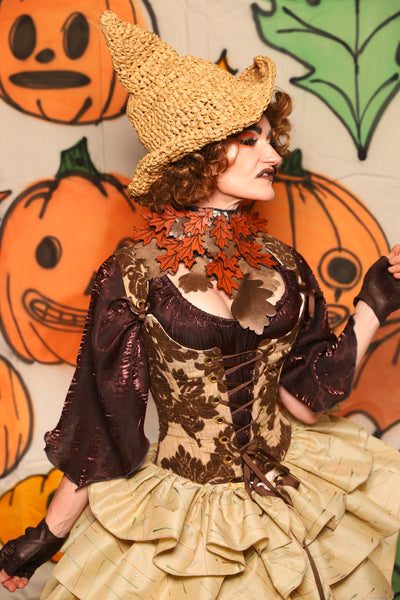Maiden Bodice in Brown & Cream Damask Chenille - "The Knotty Wood" Collection