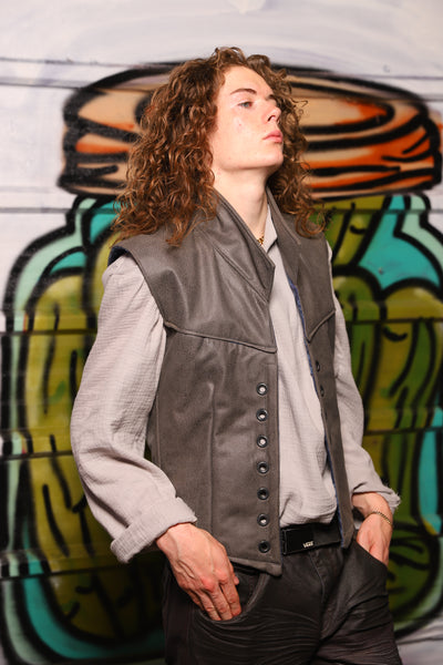 Men's Flynn Vest in Whet Stone Faux Leather - Men's Vest Collection 2025