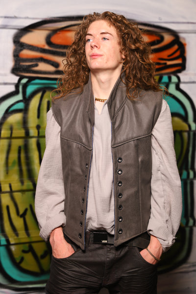 Men's Flynn Vest in Whet Stone Faux Leather - Men's Vest Collection 2025