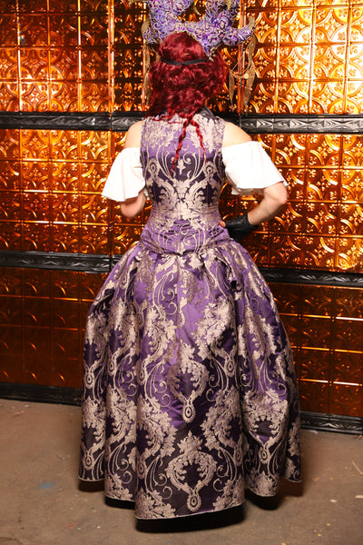 21. QUEENIE Skirt w/Lace Trim & Pocket & SEWN IN SKIRT HIKES in Royalty Damask - The Wicked Dowager Collection
