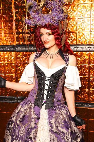 13. Petite Buccaneer Overbust Corset in Royalty Damask - The Wicked Dowager Collection