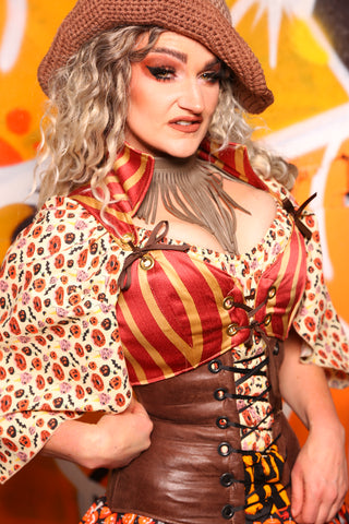 Cropped Courtier Corset in Red & Gold Stripe -"13 Days of Halloween 2024" Day 10