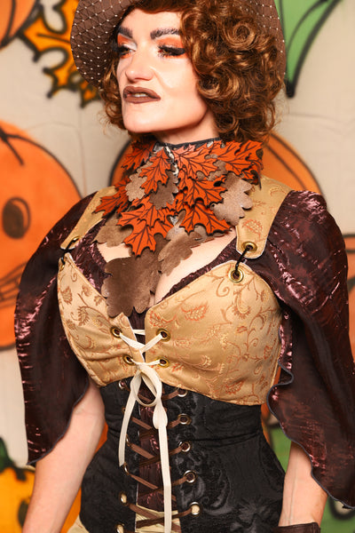 Cropped Courtier in Golden Embroidery *PLEASE order by BUST Measurement, NOT waist!* - "The Knotty Wood" Collection