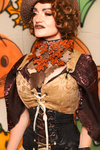 Cropped Courtier in Golden Embroidery *PLEASE order by BUST Measurement, NOT waist!* - "The Knotty Wood" Collection