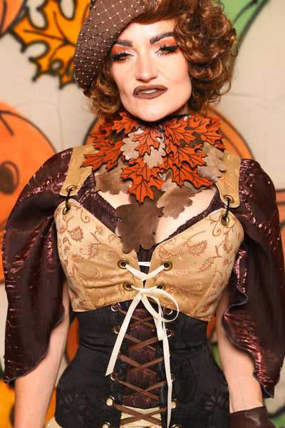Cropped Courtier in Golden Embroidery *PLEASE order by BUST Measurement, NOT waist!* - "The Knotty Wood" Collection