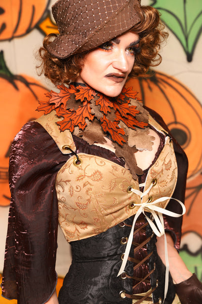 Cropped Courtier in Golden Embroidery *PLEASE order by BUST Measurement, NOT waist!* - "The Knotty Wood" Collection