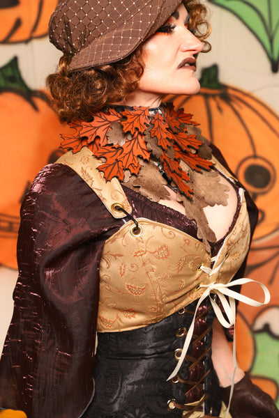 Cropped Courtier in Golden Embroidery *PLEASE order by BUST Measurement, NOT waist!* - "The Knotty Wood" Collection