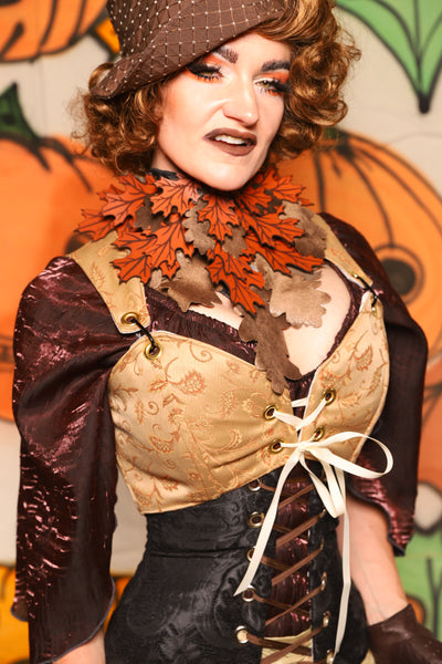 Cropped Courtier in Golden Embroidery *PLEASE order by BUST Measurement, NOT waist!* - "The Knotty Wood" Collection