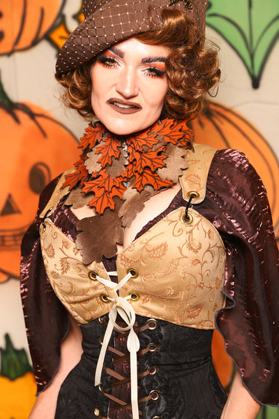 Cropped Courtier in Golden Embroidery *PLEASE order by BUST Measurement, NOT waist!* - "The Knotty Wood" Collection