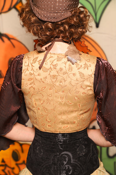 Cropped Courtier in Golden Embroidery *PLEASE order by BUST Measurement, NOT waist!* - "The Knotty Wood" Collection
