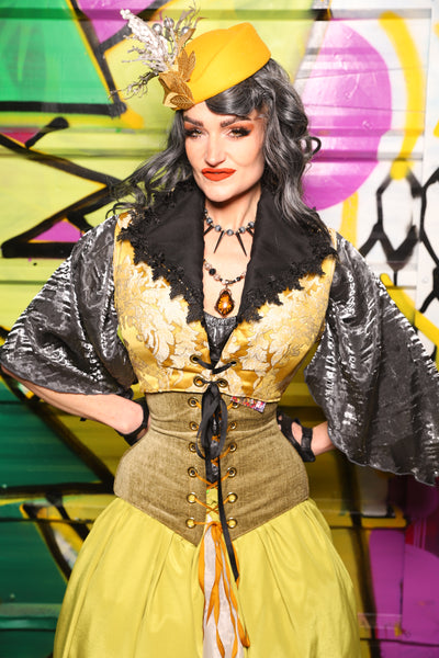 48. Wren Overbust Vest in Belle Gold Damask - The Wrenfaire Collection