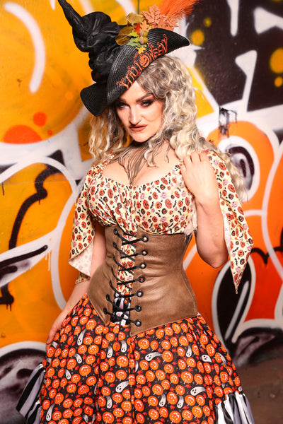 Wench Corset In Beechwood Faux Leather - "13 Days of Halloween 2024" Day 10