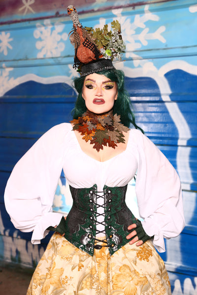 Wench Corset in Emerald & Silver Medallion - "13 Days Of Halloween 2024" Day 4