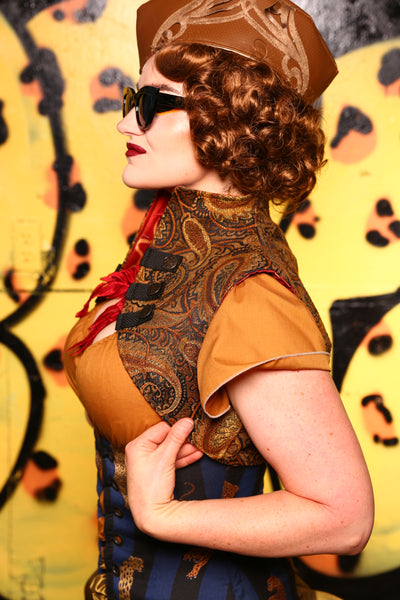 Sgt Pepper Vest in Gold Earth Paisley #30 - Kitty Kitty Bang Bang Collection