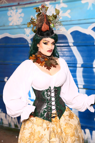 Wench Corset in Emerald & Silver Medallion - "13 Days Of Halloween 2024" Day 4