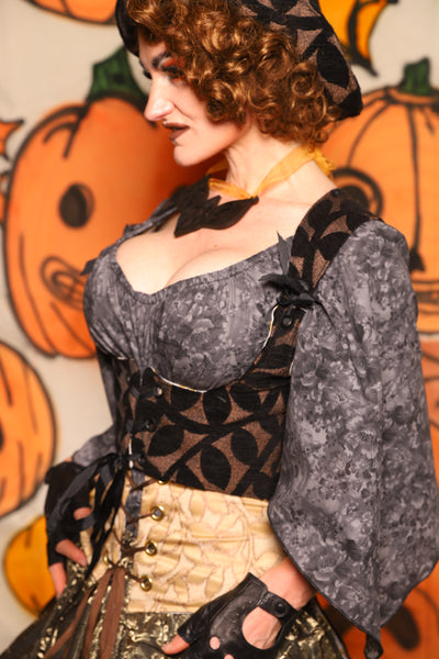 Tailed Cropped Vixen in Black Ink Leaves Chenille - "The Knotty Wood" Collection