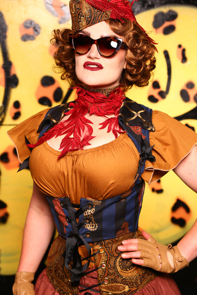 Cropped Fae Corset w/ Voyager Straps in Prowling Cats #7 - Kitty Kitty Bang Bang Collection