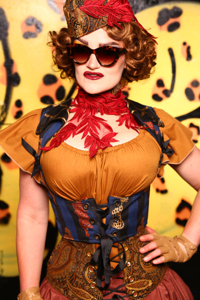 Cropped Fae Corset w/ Voyager Straps in Prowling Cats #7 - Kitty Kitty Bang Bang Collection