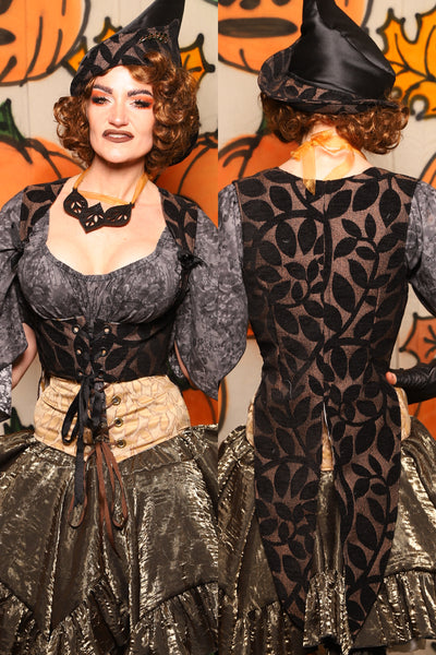 Tailed Cropped Vixen in Black Ink Leaves Chenille - "The Knotty Wood" Collection