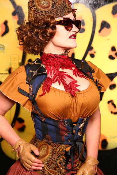 Cropped Fae Corset w/ Voyager Straps in Prowling Cats #7 - Kitty Kitty Bang Bang Collection