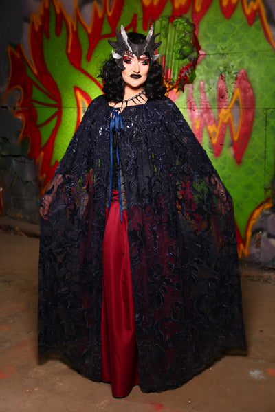 Straight Split Front Skirt or CAPE! in Navy Sheer Midnight Lace - The Midnight Fable Collection