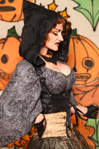 Hooded Cropped Vixen in Black Medallion - "The Knotty Wood" Collection