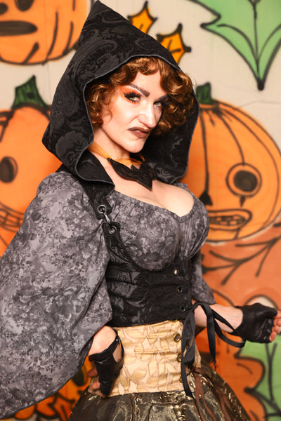 Hooded Cropped Vixen in Black Medallion - "The Knotty Wood" Collection