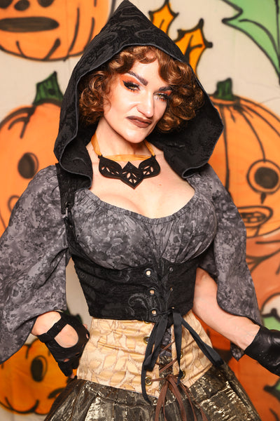 Hooded Cropped Vixen in Black Medallion - "The Knotty Wood" Collection