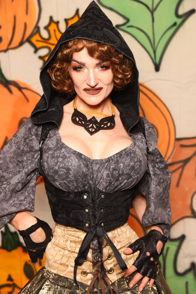Hooded Cropped Vixen in Black Medallion - "The Knotty Wood" Collection