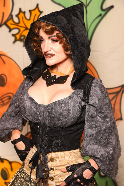 Hooded Cropped Vixen in Black Medallion - "The Knotty Wood" Collection