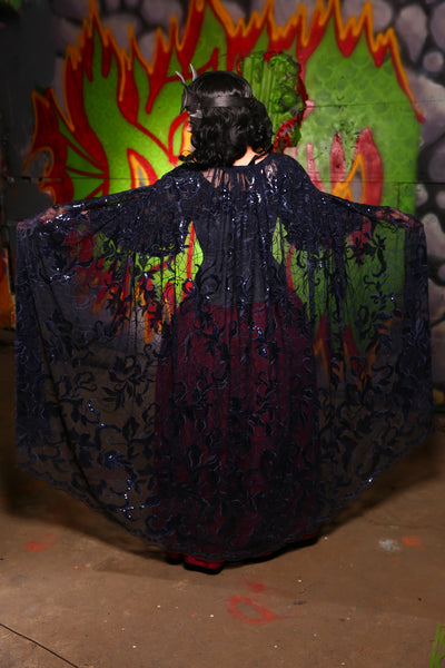 Straight Split Front Skirt or CAPE! in Navy Sheer Midnight Lace - The Midnight Fable Collection