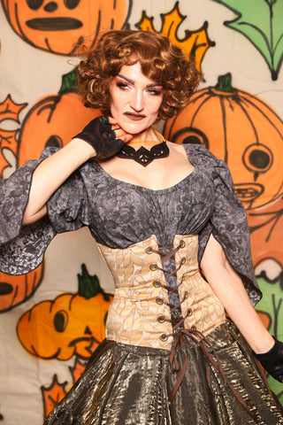 Petite Wench Corset in Golden Leaf Embroidery - "The Knotty Wood" Collection