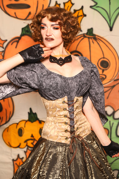 Petite Wench Corset in Golden Leaf Embroidery - "The Knotty Wood" Collection