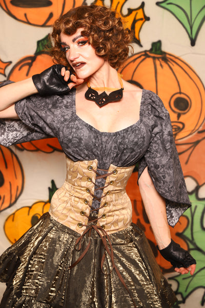 Petite Wench Corset in Golden Leaf Embroidery - "The Knotty Wood" Collection