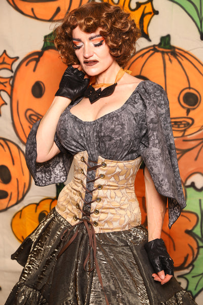 Petite Wench Corset in Golden Leaf Embroidery - "The Knotty Wood" Collection