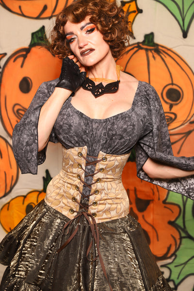 Petite Wench Corset in Golden Leaf Embroidery - "The Knotty Wood" Collection