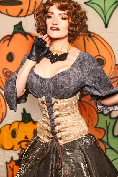 Petite Wench Corset in Golden Leaf Embroidery - "The Knotty Wood" Collection