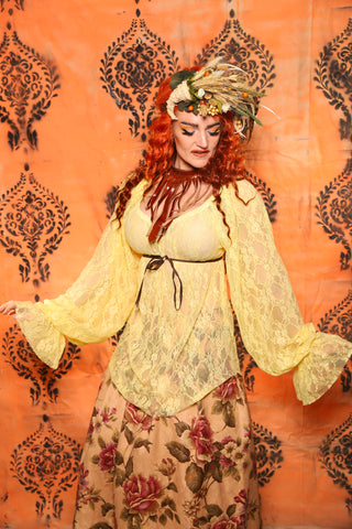 Classic Blouse with Long Sleeves in Yellow Stretch Lace - Day 9 of 13 Days of Halloween