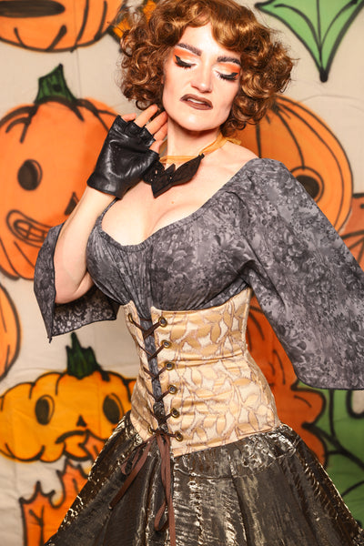 Petite Wench Corset in Golden Leaf Embroidery - "The Knotty Wood" Collection