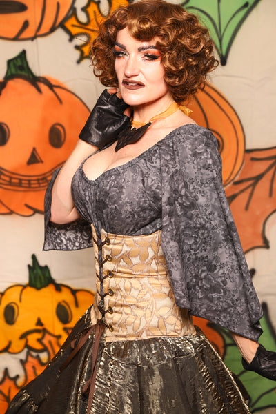 Petite Wench Corset in Golden Leaf Embroidery - "The Knotty Wood" Collection