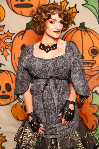 Classic Blouse w/ Leaf Sleeves in Floral Fog Cotton - "The Knotty Wood" Collection
