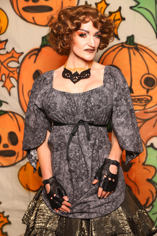 Classic Blouse w/ Leaf Sleeves in Floral Fog Cotton - "The Knotty Wood" Collection