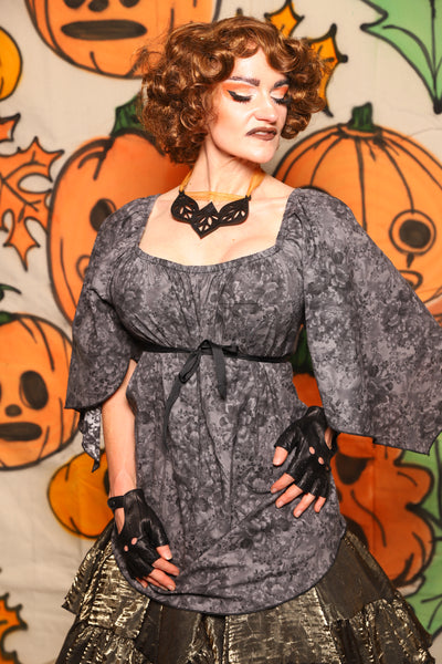 Classic Blouse w/ Leaf Sleeves in Floral Fog Cotton - "The Knotty Wood" Collection