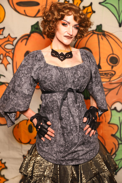 Classic Blouse w/ Leaf Sleeves in Floral Fog Cotton - "The Knotty Wood" Collection