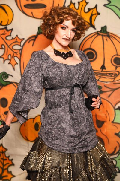 Classic Blouse w/ Leaf Sleeves in Floral Fog Cotton - "The Knotty Wood" Collection