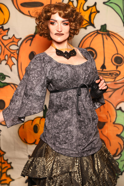 Classic Blouse w/ Leaf Sleeves in Floral Fog Cotton - "The Knotty Wood" Collection