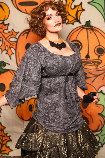 Classic Blouse w/ Leaf Sleeves in Floral Fog Cotton - "The Knotty Wood" Collection