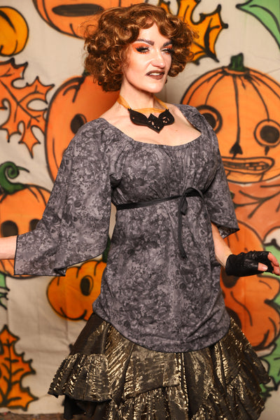 Classic Blouse w/ Leaf Sleeves in Floral Fog Cotton - "The Knotty Wood" Collection
