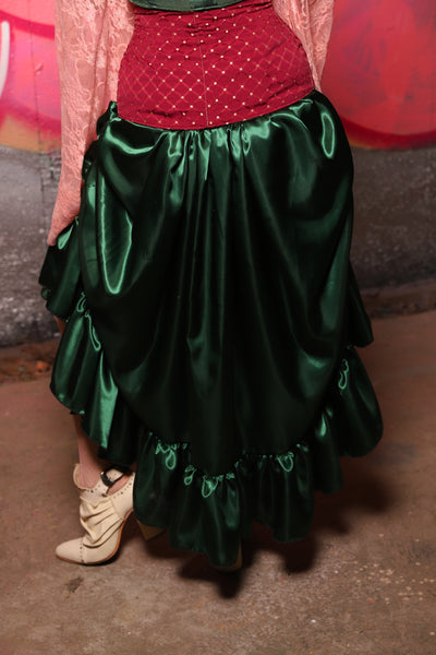 Swoon Skirt with Ruffle in Greens Satin #44 - The Scrumptious Collection