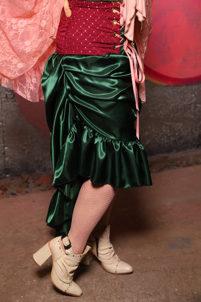 Swoon Skirt with Ruffle in Greens Satin #44 - The Scrumptious Collection